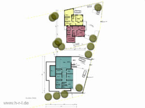 Grundrisse Doppelhaushälften + Villa: Straßenniveau mit Gästewohnung