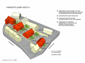 Entwurf 1: Abtreppung der Häuser entsprechend dem Gelände