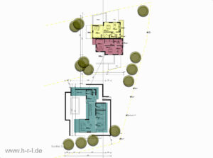 Grundrisse Doppelhaushälften + Villa: Gartenniveau mit offenem Wohnbereich
