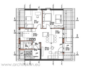 Grundriss Dachgeschoss – dritte Wohnung mit 3ZKB Balkon